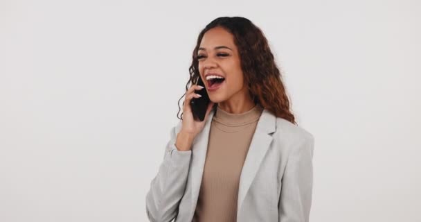 Notícias Wow Telefonema Para Mulher Feliz Estúdio Com Startup Pequeno — Vídeo de Stock
