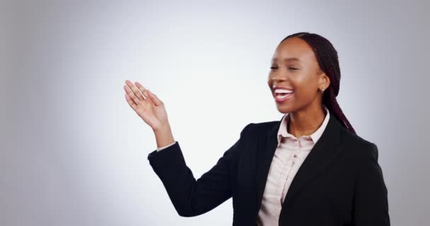 Schwarze Frau Präsentation Und Wirtschaftsnachrichten Mit Information Gesicht Und Kommunikation — Stockvideo