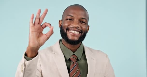 Lächeln Und Das Gesicht Eines Schwarzen Mannes Auf Studiohintergrund Für — Stockvideo