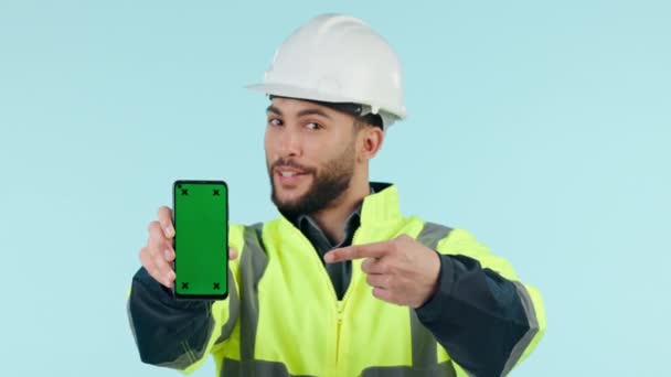 Bauarbeiter Green Screen Und Point Phone Studio App Promo Und — Stockvideo