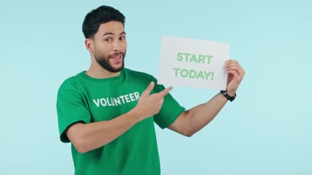 Volunteer Sign Happy Man Thumbs Non Profit Commercial Eco Notification — Stock Video