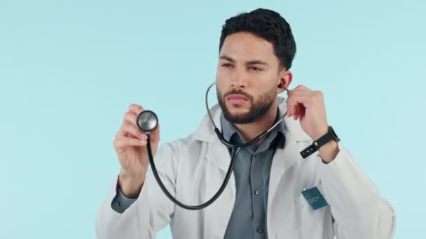 Stethoscope Orvos Szívverés Férfi Egészségügyi Kardiológia Vizsgálat Orvosi Szakember Férfi — Stock videók