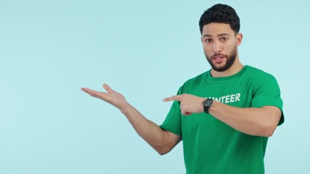 Реклама Человек Волонтер Пальмовый Жест Некоммерческой Рекламы Размещение Продукта Промо — стоковое видео