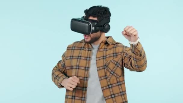 Realidad Virtual Metáfora Danza Con Hombre Que Utiliza Tecnología Estudio — Vídeos de Stock