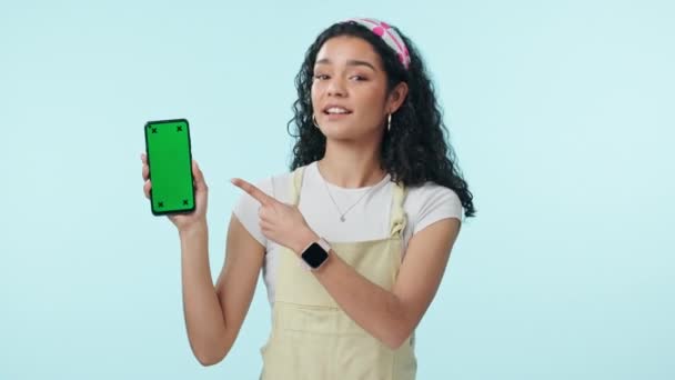 Женщина Зеленый Экран Телефона Маркетинга Социальных Сетях Большие Пальцы Вверх — стоковое видео