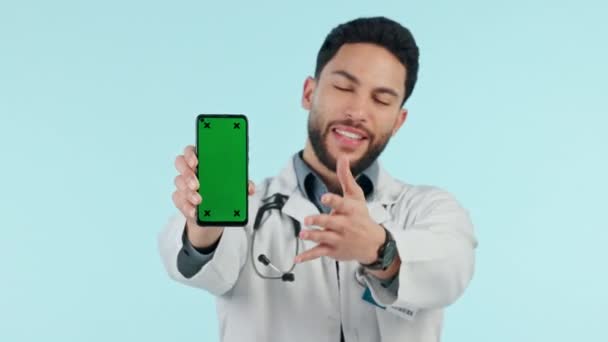 Doktor Telefon Yeşil Ekran Seçim Sağlık Hizmetleri Bilgisi Veya Kayıt — Stok video