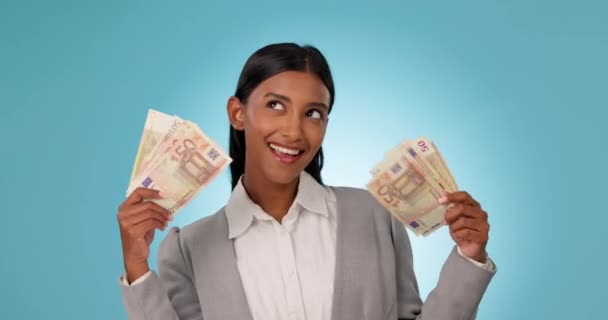 Dinheiro Negócios Mulher Feliz Com Jackpot Loteria Para Ganhar Prêmio — Vídeo de Stock