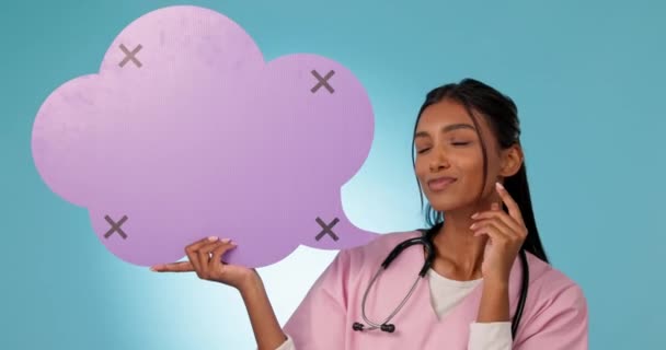 Enfermera Mujer Burbuja Del Habla Comunicación Salud Con Chat Redes — Vídeos de Stock