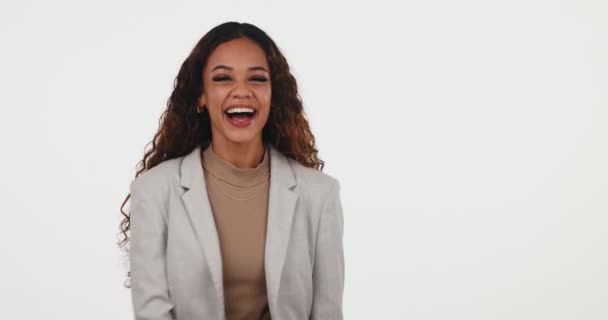 Yüz Mutlu Kadını Beyaz Arka Planda Seçimler Menüler Uygulamalar Için — Stok video