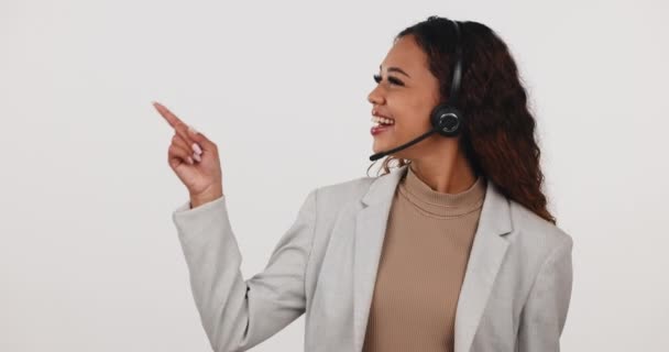 Tvář Obchodní Žena Ukazující Call Centrum Informace Prodejní Nabídku Nebo — Stock video