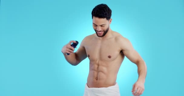 Ciało Spray Człowiek Dezodorantem Perfumami Dla Kosmetyku Higieny Czystego Zapachu — Wideo stockowe