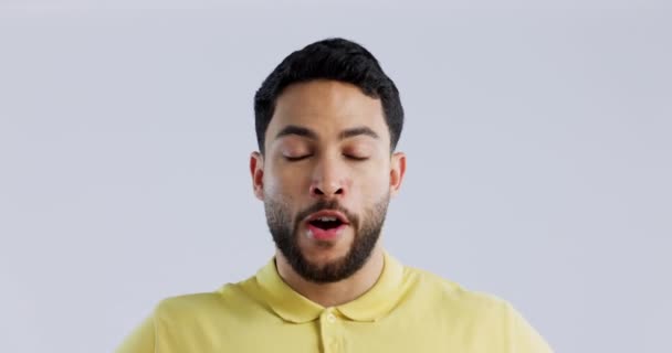 Face Wow Dan Reaksi Dari Pikiran Tertiup Pria Studio Pada — Stok Video