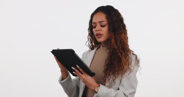 Stress Tablette Femme Affaires Confus Studio Avec Horaire Problème Pépin — Video