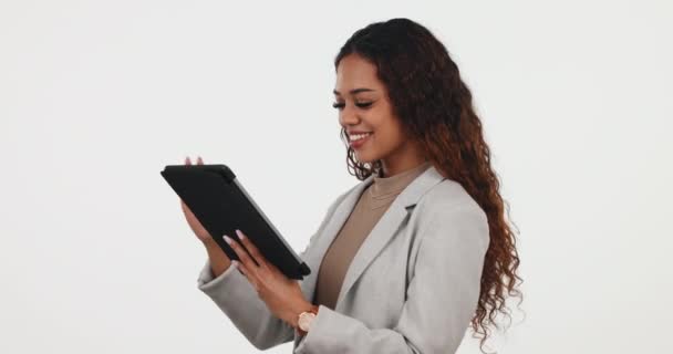 Cara Mujer Negocios Tableta Estudio Para Planificación Investigación Información Actualización — Vídeos de Stock