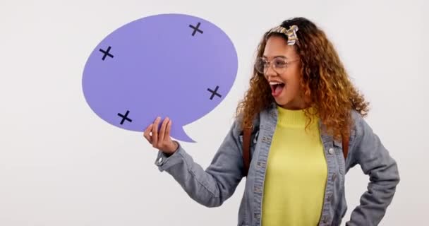 Mujer Estudiante Burbuja Del Habla Con Bien Manos Éxito Para — Vídeo de stock