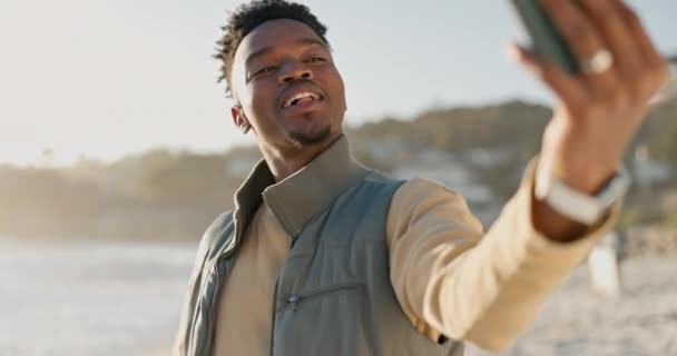 Heureux Selfie Homme Noir Plage Pour Les Vacances Direct Les — Video