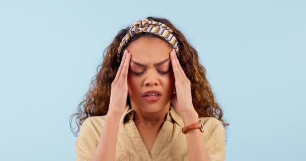 Burnout Dolor Cabeza Mujer Joven Estudio Con Salud Mental Estrés — Vídeo de stock