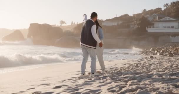 Liebe Tanz Und Paar Einem Strand Für Eine Reise Feier — Stockvideo