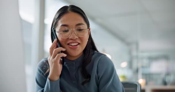 Mira Trato Negocios Mujer Feliz Una Llamada Telefónica Hablando Red — Vídeos de Stock