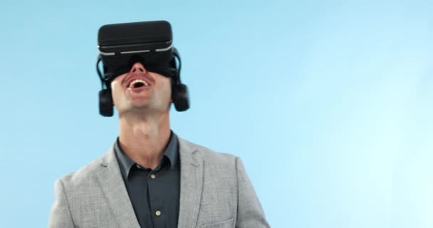 Business Man Futuristic Glasses Virtual Reality Real Estate Tour Digital — Stock Video