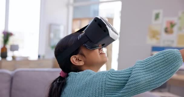 Meisje Kind Virtual Reality Ervaring Digitale Wereld Verbinding Gaming Toekomstige — Stockvideo