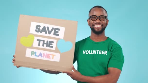 Siyahi Adam Portre Iklim Değişikliği Posterleri Geri Dönüşüm Sürdürülebilirlik Için — Stok video