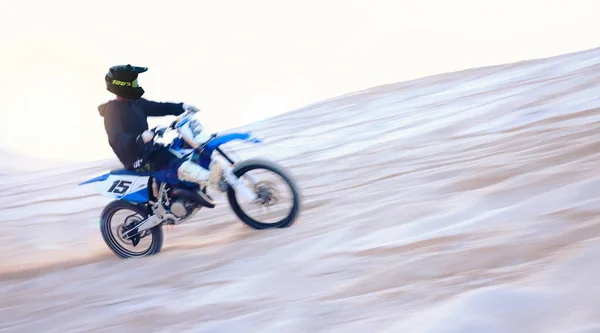 Motorkerékpár Sivatag Gyors Ember Edzés Sport Mozgás Elmosódás Vagy Utazás — Stock Fotó