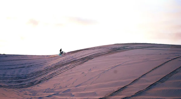 Hill Desert Mockup Athlete Motorcycle Action Adventure Fitness Wellness Space — Stock Photo, Image