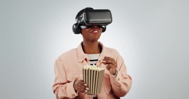 Palomitas Maíz Realidad Virtual Auriculares Para Ver Una Película Metaverso — Vídeo de stock
