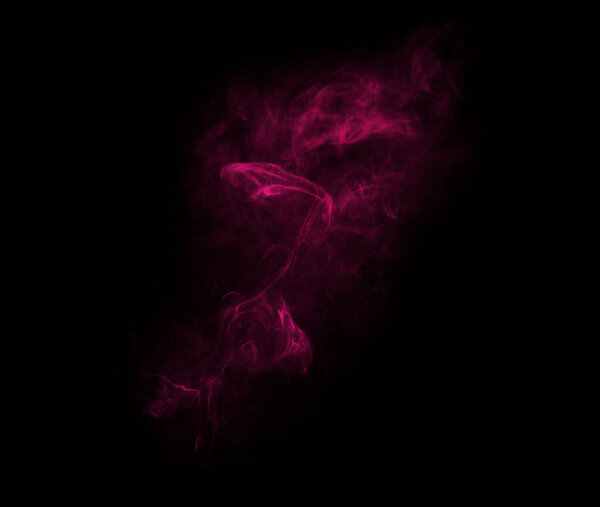 Pink smoke, black background and gas, vapor and incense with mockup space and art. Creative abstract, mist with special effects for burning flame and dark in a studio, glow and texture with fire.