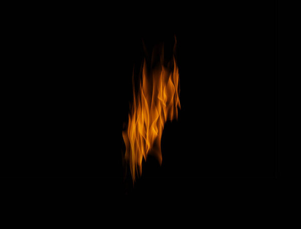 Orange flame, heat and energy on black background with texture, pattern or burning power. Fire line, fuel and flare isolated on dark wallpaper design or explosion at bonfire, thermal power or inferno.