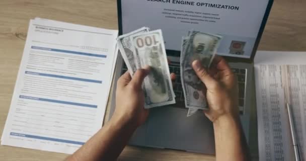 Person Hands Counting Money Documents Finance Accounting Investment Office Top — Stock Video