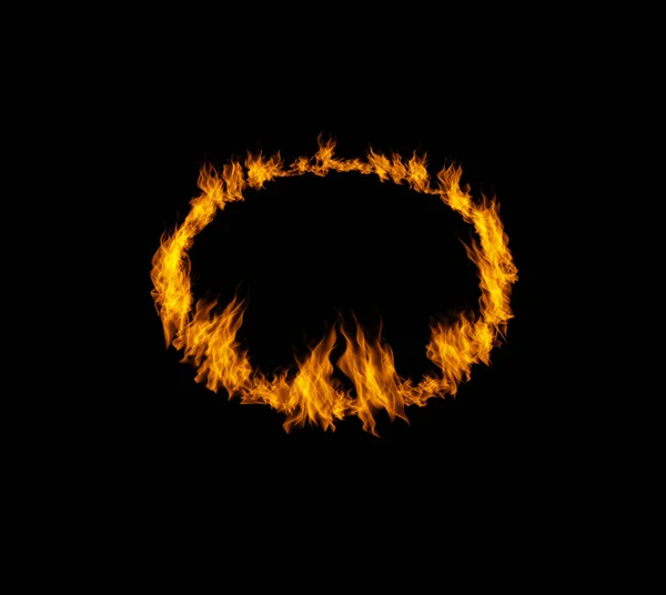 Circle flame, heat and light on black background with texture, pattern and burning energy. Orange fire, fuel and flare isolated on dark wallpaper design with sun explosion, thermal power or inferno