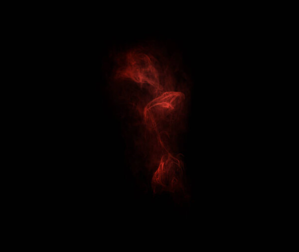 Red flame, black background and smoke, fire and incense with mockup space and art. Creative abstract, light and mist with special effect, burning and dark in a studio, glow and texture with vapor.