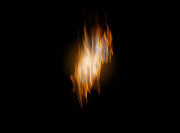 オレンジ色の炎 熱および質 パターンおよび燃えるエネルギーが付いている黒い背景で隔離される 暗い壁紙の設計の火ライン 燃料およびライト フレア 熱力またはジプノの爆発 — ストック写真