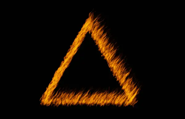 Triangle flame, heat and light on black background with texture, pattern and burning energy sign. Fire, fuel and flare isolated on dark wallpaper design, explosion at bonfire or thermal power symbol