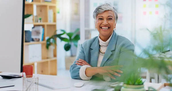 Pride, happy and senior professional woman, business leader or executive director smile for entrepreneurship. Portrait, startup and elderly business person, boss or manager happiness for online brand.