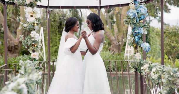 Kvinder Bryllup Lesbisk Dans Udendørs Sammen Ved Ceremoni Fest Lykke – Stock-video