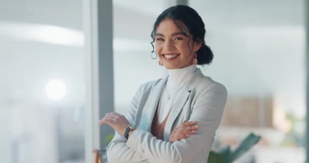 Happy Face Woman Arms Crossed Office Business Pride Corporate Work — Stock Video