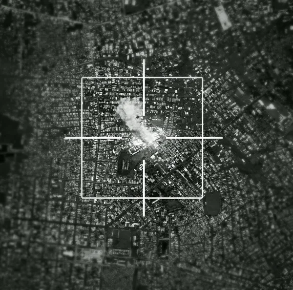 Спутник Бомба Цель Ракеты Городе Войны Международного Конфликта Военных Армия — стоковое фото