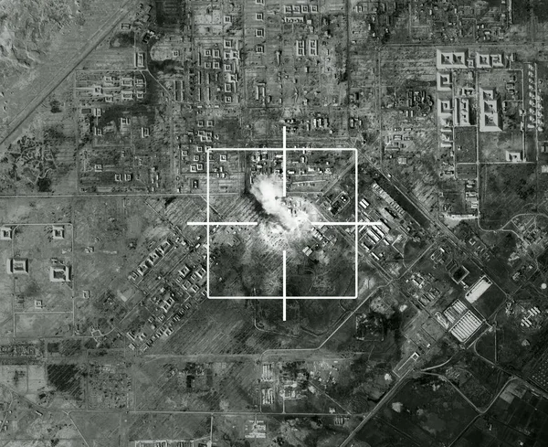 Satellite Bomba Bersaglio Segno Missile Città Guerra Conflitti Internazionali Militari — Foto Stock