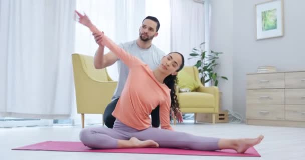 Fitness Stretching Paar Voor Ondersteuning Huis Voor Oefening Training Training — Stockvideo