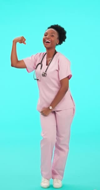 Face Nurse Flexing Muscle Success Healthcare Trust Empowerment Mockup Space — Stock Video