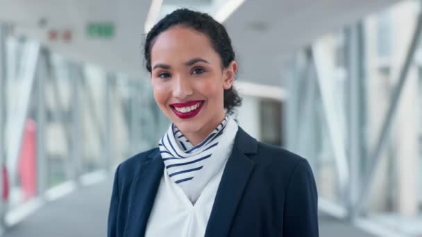 Stewardess Glücklich Und Gesicht Auf Dem Flughafen Für Reise Reise — Stockvideo