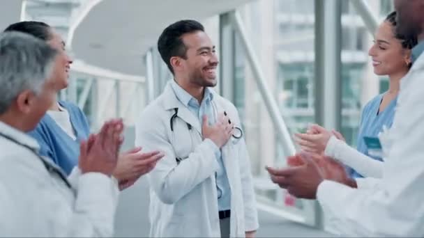 Médicos Grupo Pessoas Aplausos Para Apoio Obrigado Sucesso Dos Resultados — Vídeo de Stock