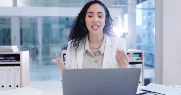 Consultoría Videollamada Mujer Laptop Oficina Para Asesoría Empresarial Preguntas Conversación — Vídeo de stock