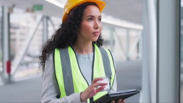 Architecture Woman Building Tablet Design Planning Construction Bridge Progress Contractor — Stock Video