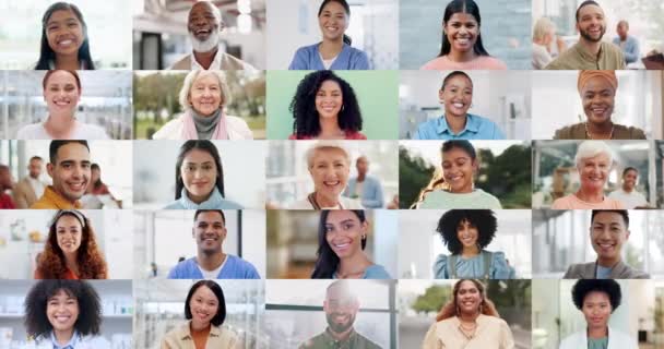 Gente Diversidad Collage Con Sonrisa Felicidad Risa Ciudad Unidad Sociedad — Vídeos de Stock