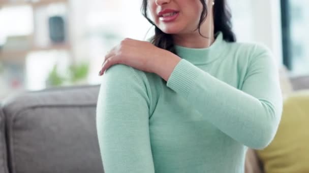 Braço Ombro Dor Mulher Casa Com Estresse Inflamação Articular Risco — Vídeo de Stock