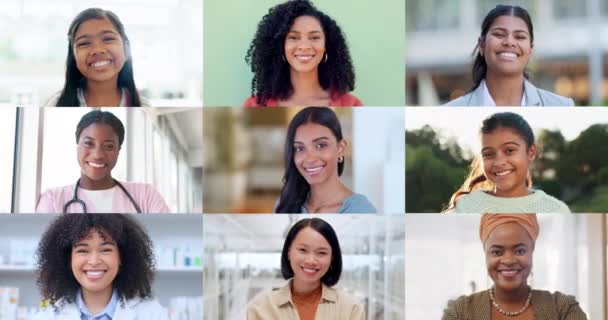 コミュニティ 表現をサポートするためにモザイクの多様性で女性 ビジネスの決定のためのキャリアのコレクションの女性 モデル マルチテクニック — ストック動画